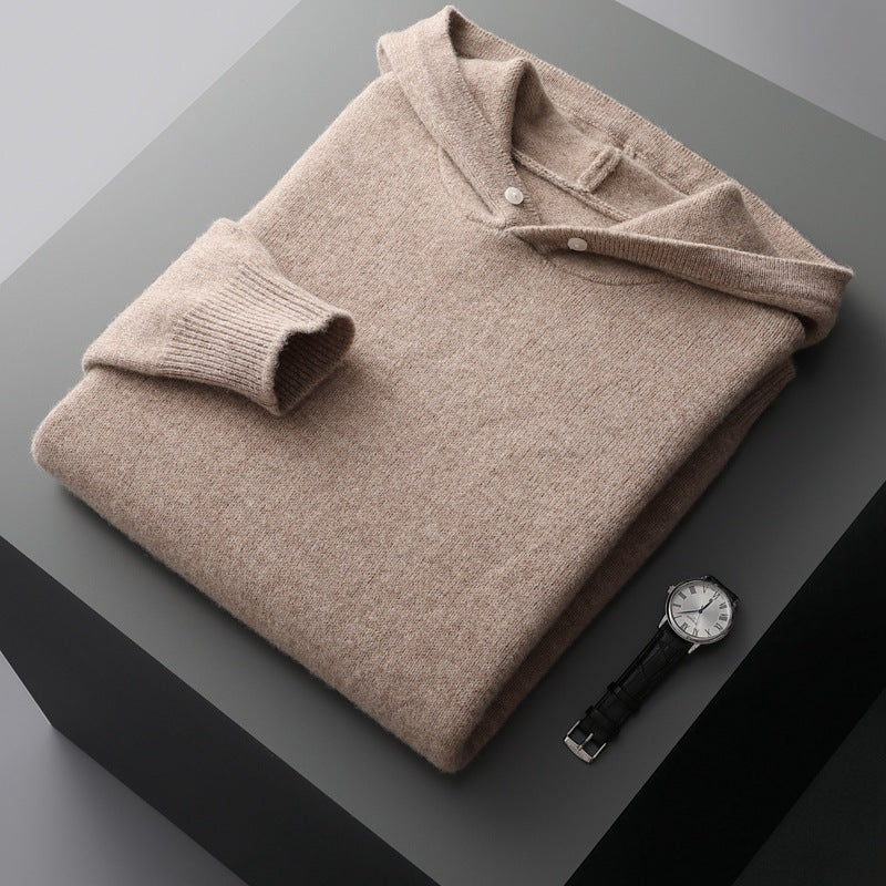Lightweight refined knit hoodie with minimalist design for men | Caelum