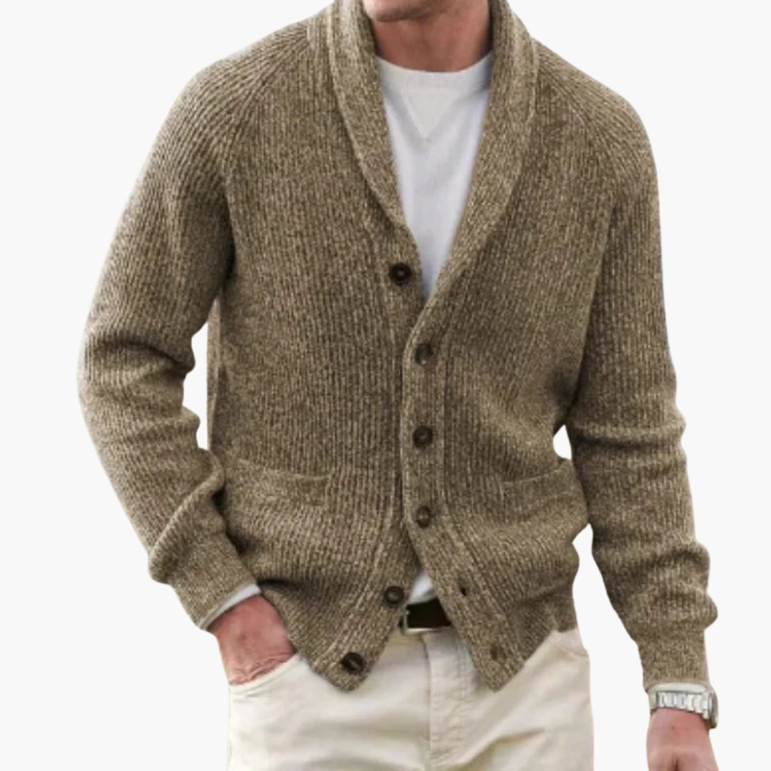Shawl collar button-front cardigan for men | Men's -4