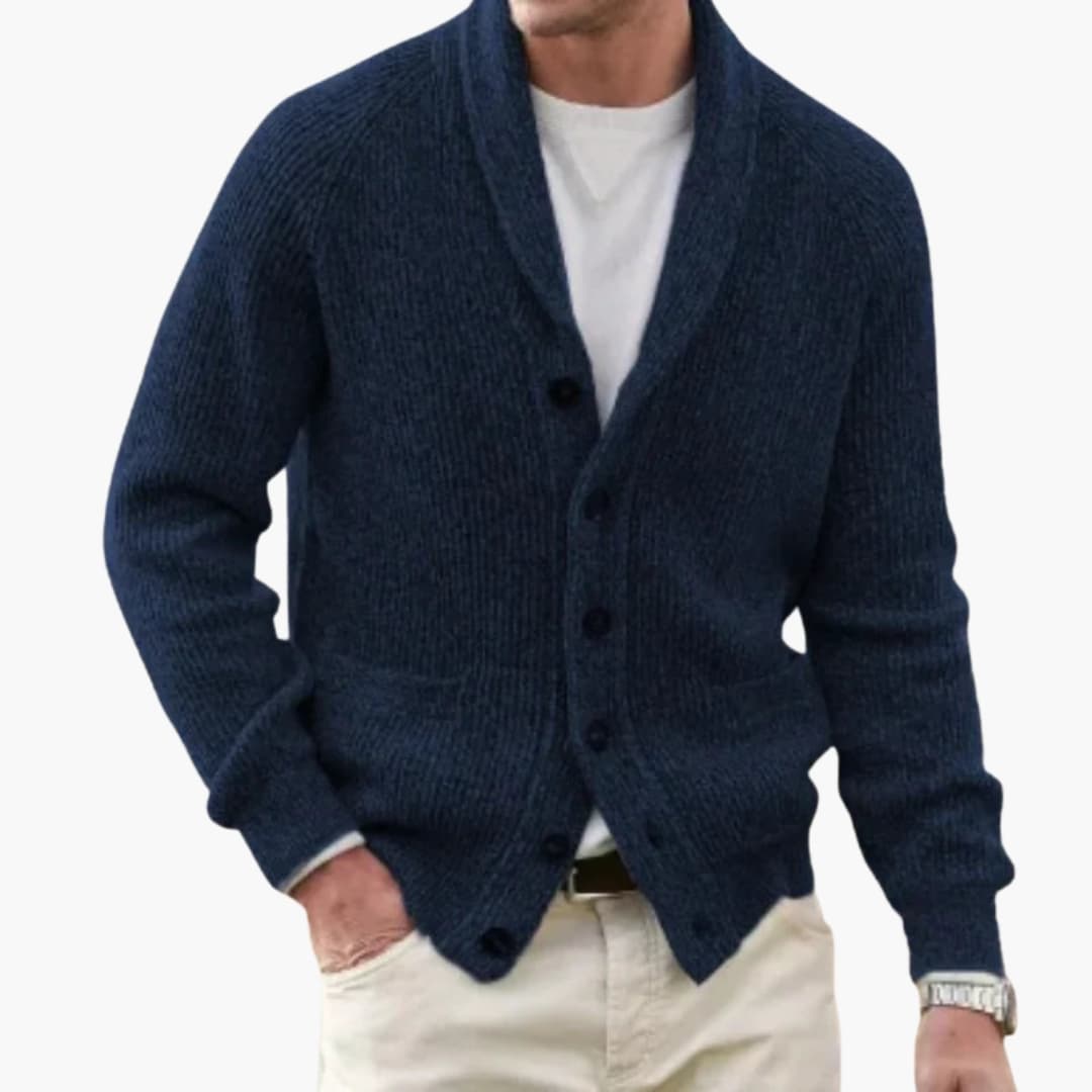 Shawl collar button-front cardigan for men | Men's -5