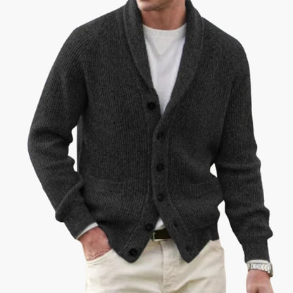 Shawl collar button-front cardigan for men | Men's -2