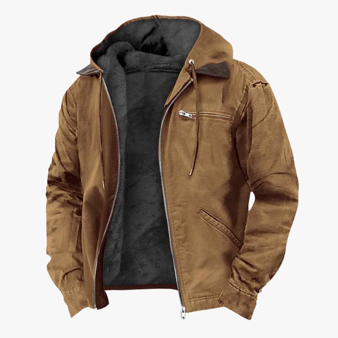 Warm hooded outdoor zipper jacket for men | Roscoe