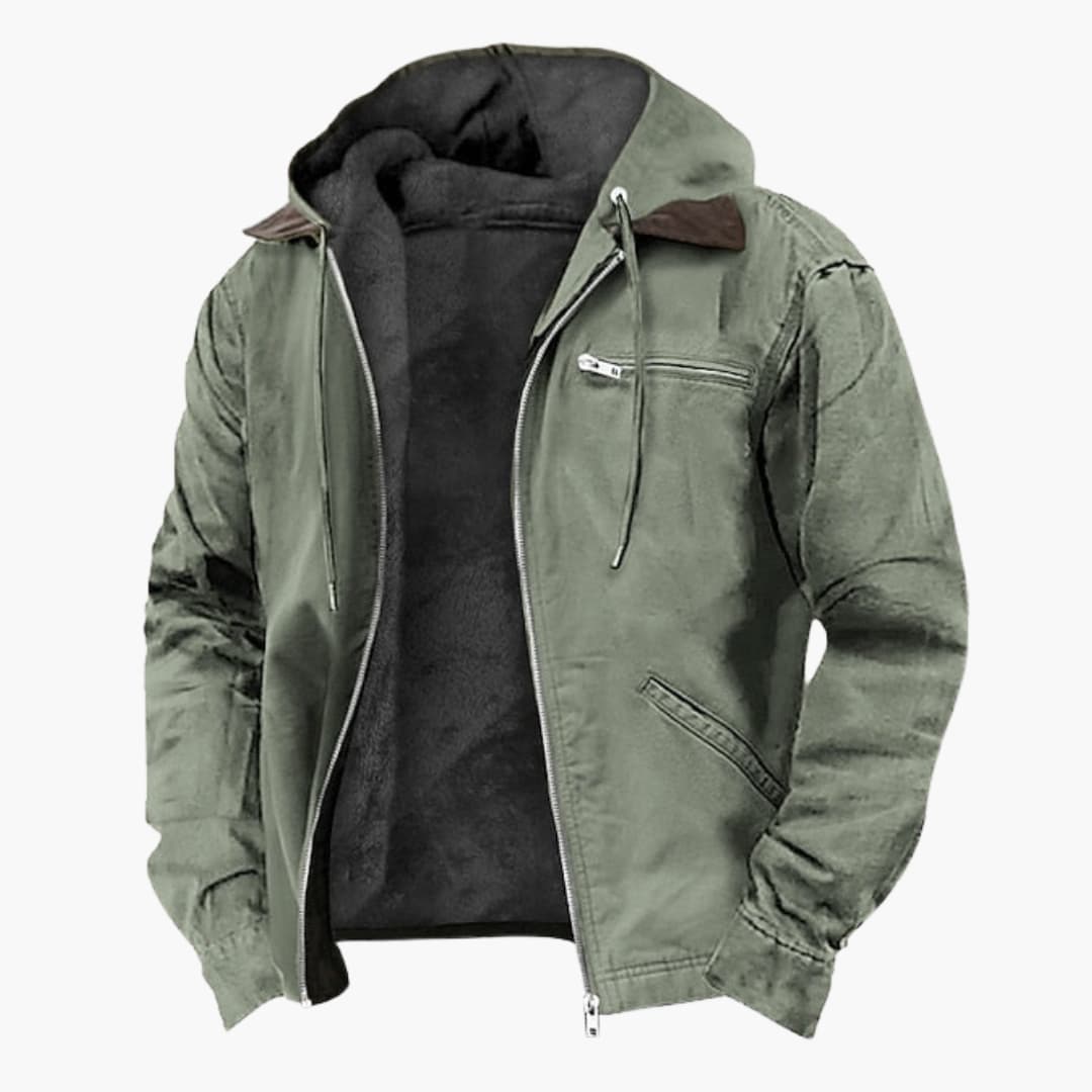 Warm hooded outdoor zipper jacket for men -6