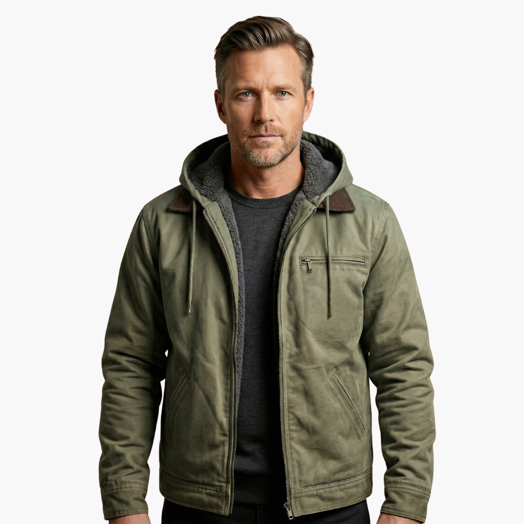 Warm hooded outdoor zipper jacket for men -7