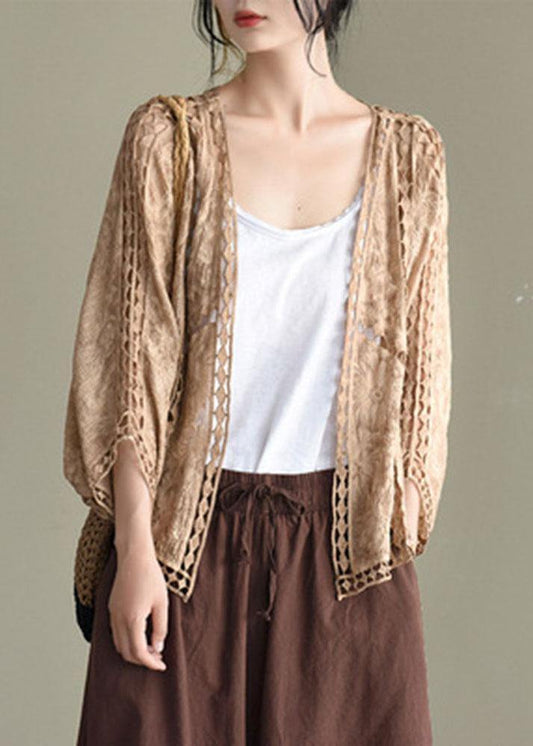 Jacquard hollow-out short cotton cardigan for women -1
