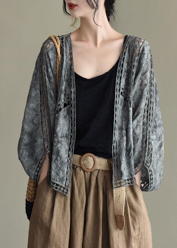 Jacquard hollow-out short cotton cardigan for women -2