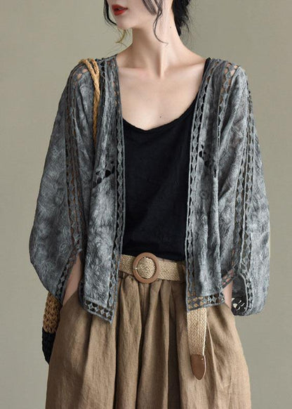 Jacquard hollow-out short cotton cardigan for women -2