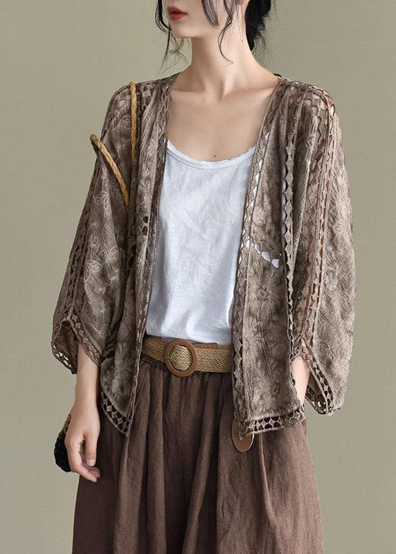 Jacquard hollow-out short cotton cardigan for women -3