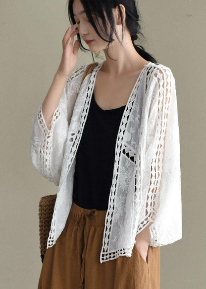 Jacquard hollow-out short cotton cardigan for women -4