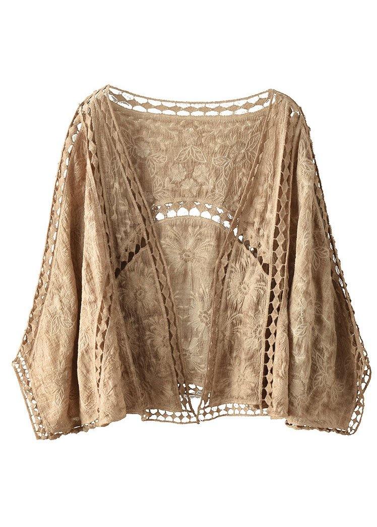 Jacquard hollow-out short cotton cardigan for women -5