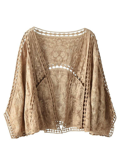 Jacquard hollow-out short cotton cardigan for women -5