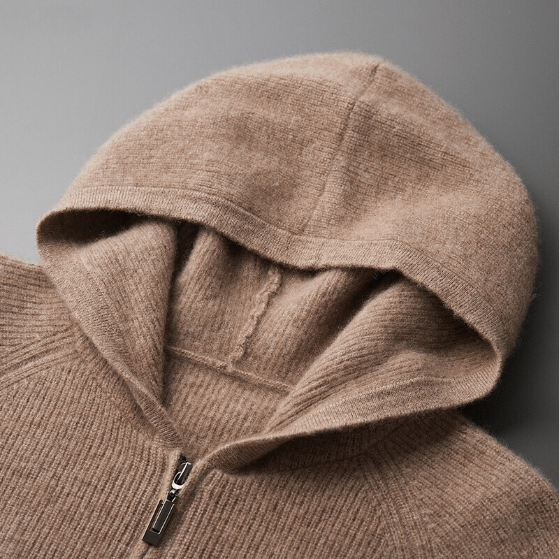 Lightweight full zip knit hoodie with ribbed trim for men | Orvane