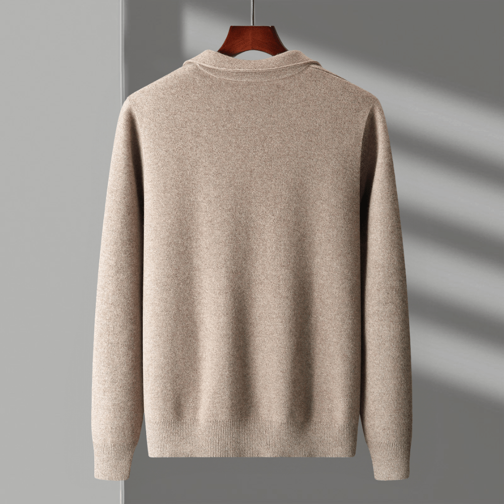 Refined zip up knit jacket with structured collar for men | Valenor