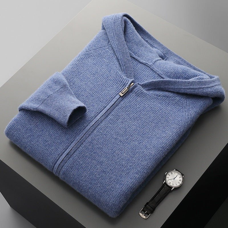 Lightweight full zip knit hoodie with ribbed trim for men | Orvane