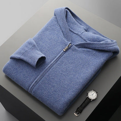 Lightweight full zip knit hoodie with ribbed trim for men | Orvane