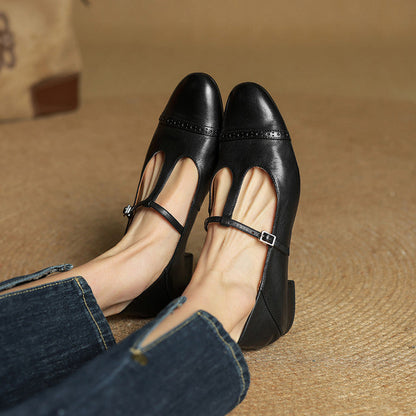Classic T Strap Brogue Flat Shoes for women | Mireva