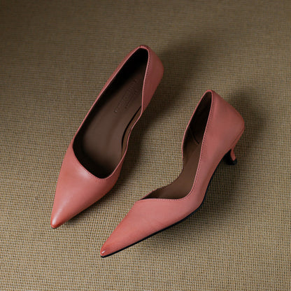 Pointed Side Open Kitten Heel Pumps for women | Elenora