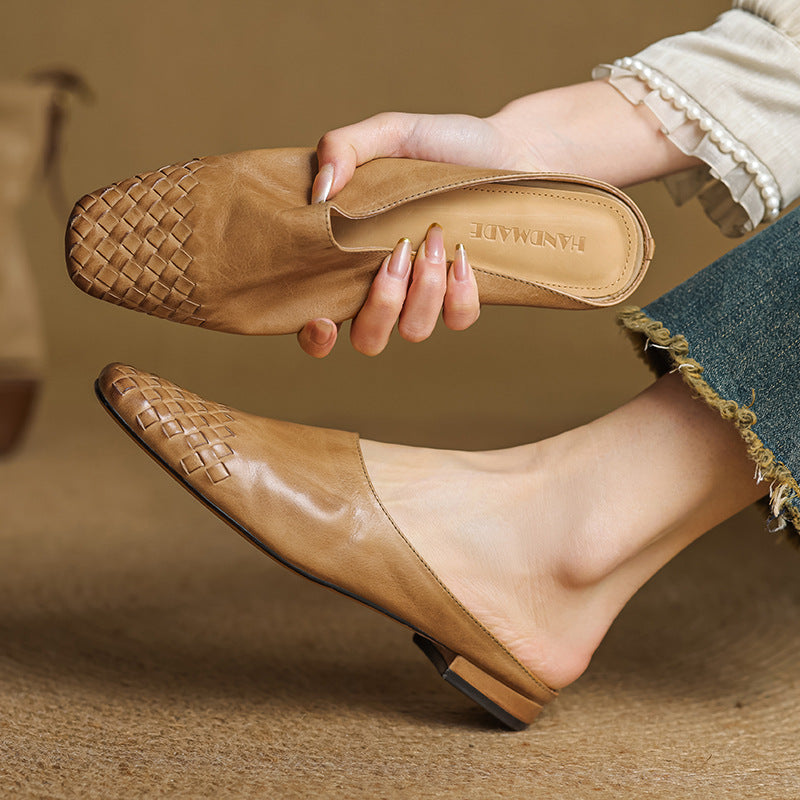 Woven Front Slip On Mule Flats for women | Elara