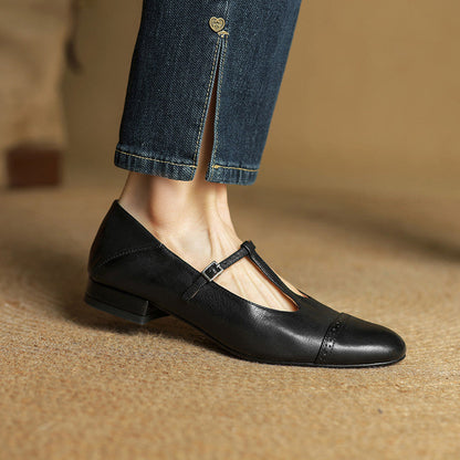 Classic T Strap Brogue Flat Shoes for women | Mireva