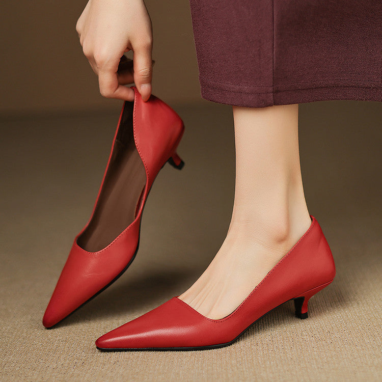 Pointed Side Open Kitten Heel Pumps for women | Elenora