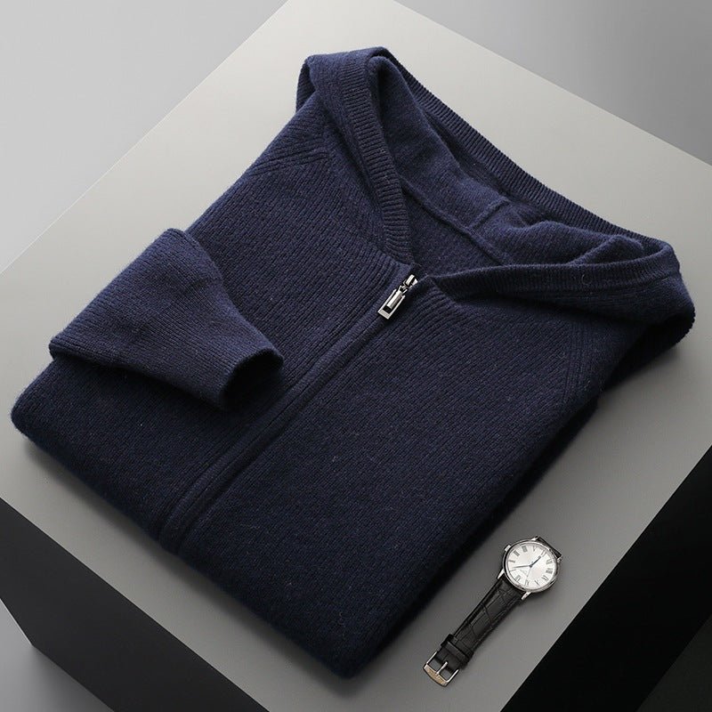 Lightweight full zip knit hoodie with ribbed trim for men | Orvane