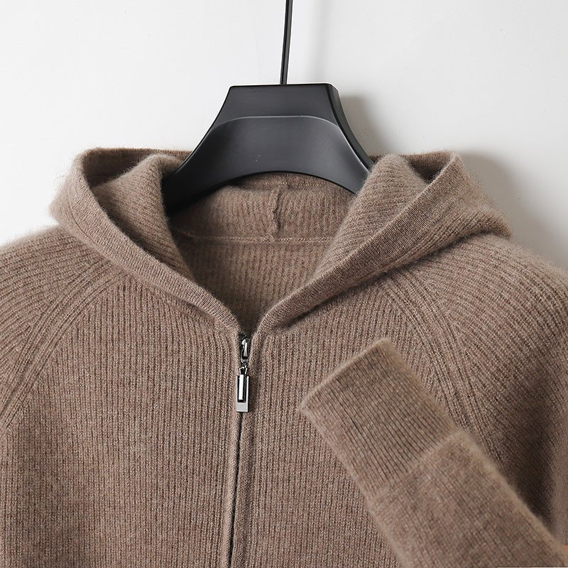 Lightweight full zip knit hoodie with ribbed trim for men | Orvane