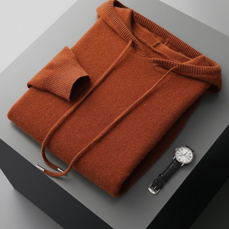 Tailored fit knit hoodie with ribbed detailing for men | Arvion