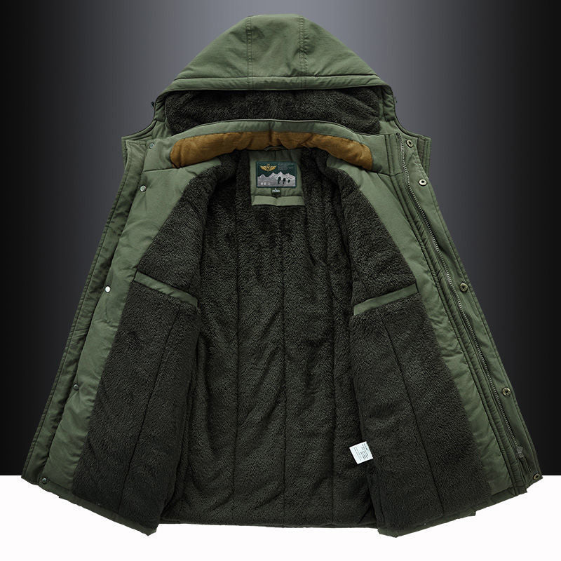 Warm fleece-lined hooded thigh parka for men -4