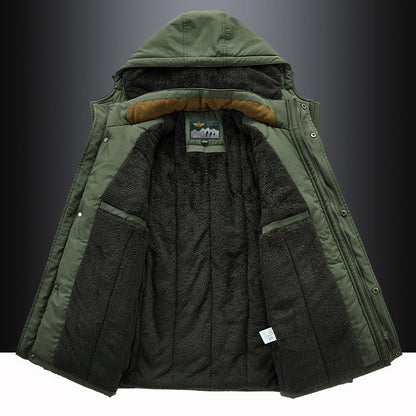 Warm fleece-lined hooded thigh parka for men -4