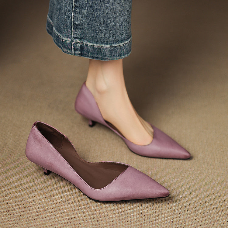 Pointed Side Open Kitten Heel Pumps for women | Elenora