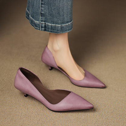 Pointed Side Open Kitten Heel Pumps for women | Elenora