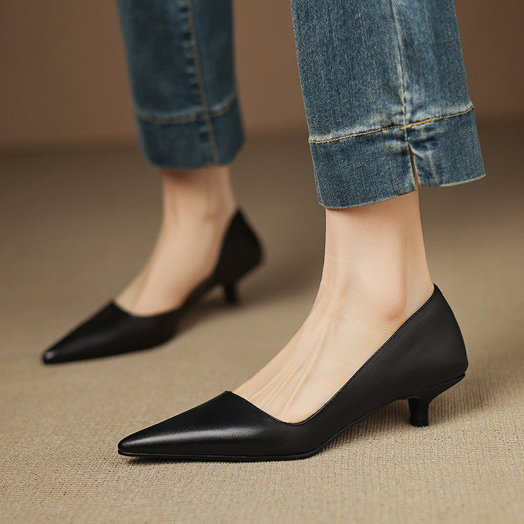 Pointed Side Open Kitten Heel Pumps for women | Elenora