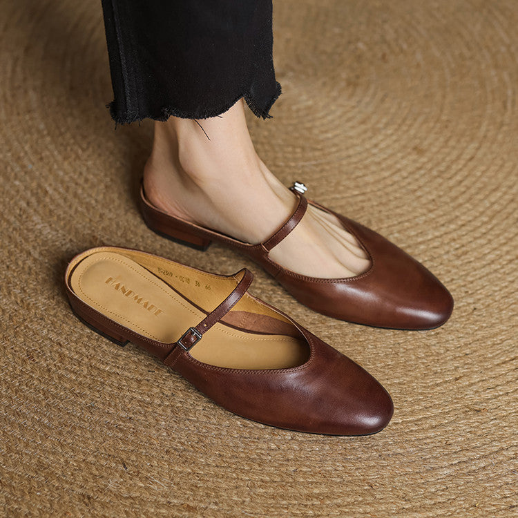 Almond Toe Mary Jane Mule Flats for women | Celestia