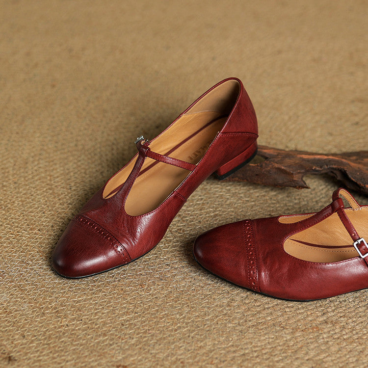 Classic T Strap Brogue Flat Shoes for women | Mireva