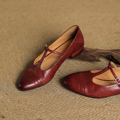Classic T Strap Brogue Flat Shoes for women | Mireva