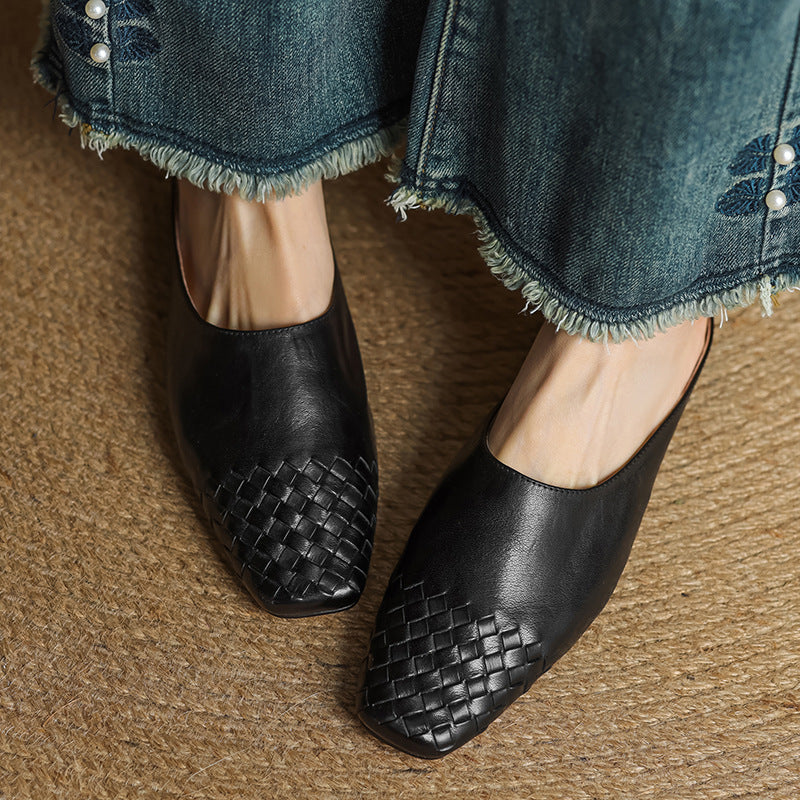 Woven Front Slip On Mule Flats for women | Elara