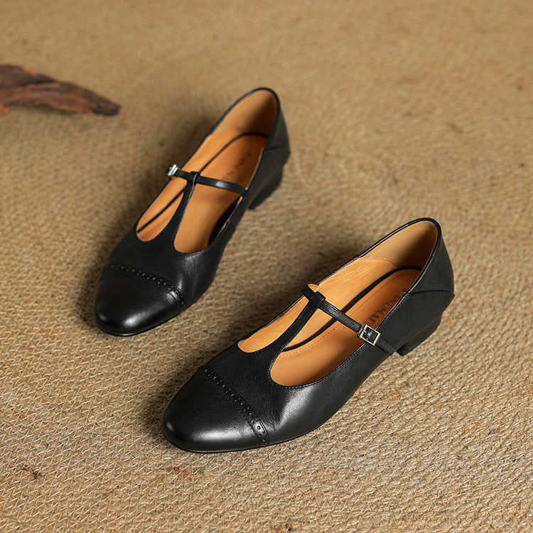 Classic T Strap Brogue Flat Shoes for women | Mireva