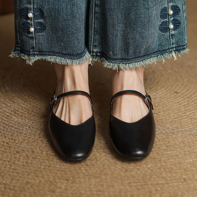 Almond Toe Mary Jane Mule Flats for women | Celestia