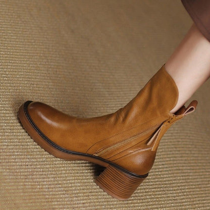 Sleek Round Toe Block Heel Ankle Boots for women | Fiora