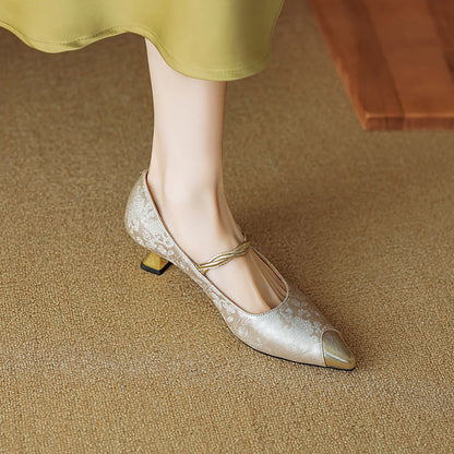 Vintage Pearl Strap Kitten Heel Pumps for women | Elowara