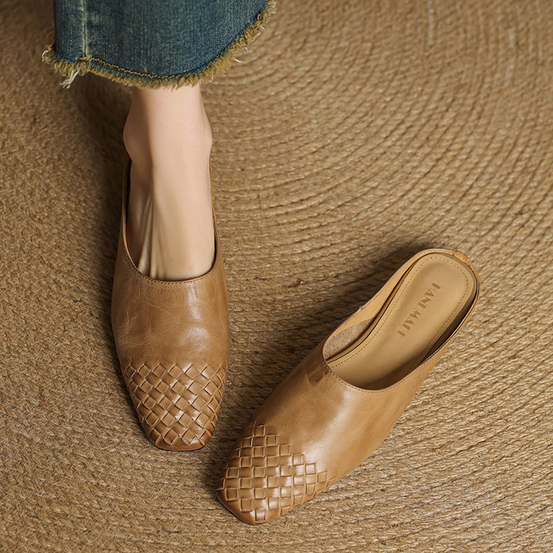 Woven Front Slip On Mule Flats for women | Elara