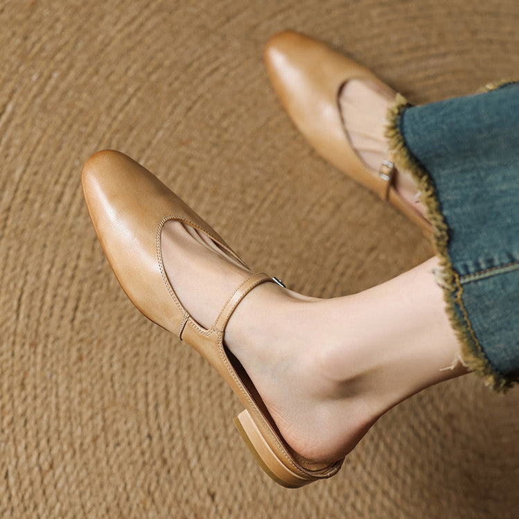 Almond Toe Mary Jane Mule Flats for women | Celestia