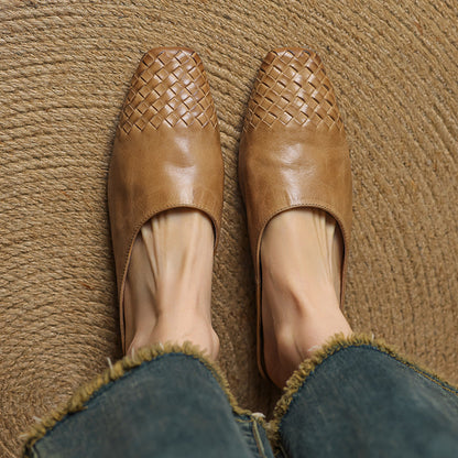 Woven Front Slip On Mule Flats for women | Elara