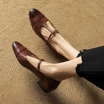 Classic T Strap Brogue Flat Shoes for women | Mireva
