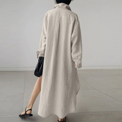Oversized shirt dress with collar and side slits for women | Marina