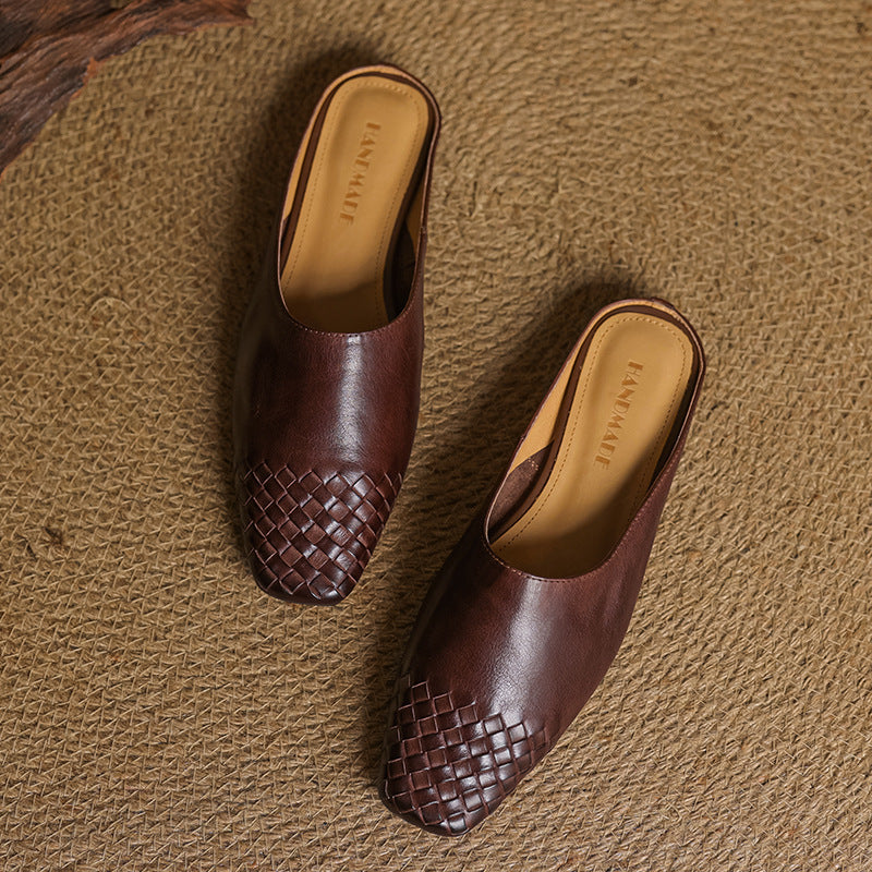 Woven Front Slip On Mule Flats for women | Elara