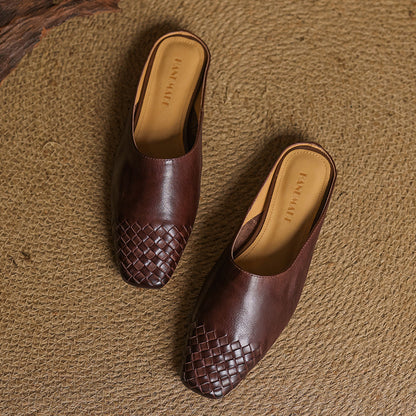 Woven Front Slip On Mule Flats for women | Elara
