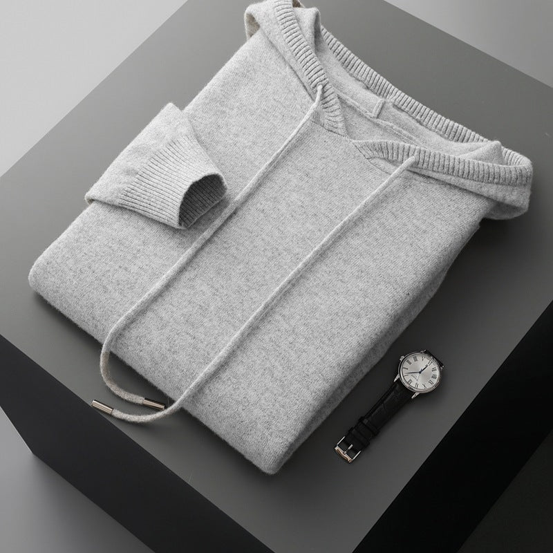Tailored fit knit hoodie with ribbed detailing for men | Arvion