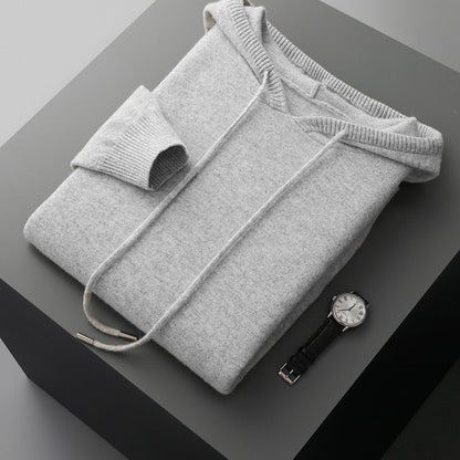 Tailored fit knit hoodie with ribbed detailing for men | Arvion