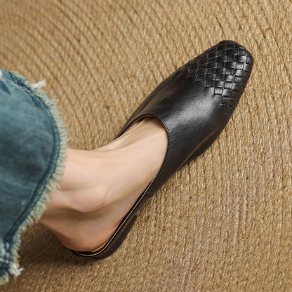 Woven Front Slip On Mule Flats for women | Elara