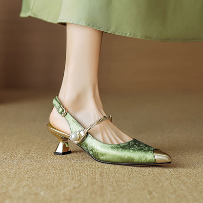 Vintage Pearl Strap Kitten Heel Pumps for women | Elowara